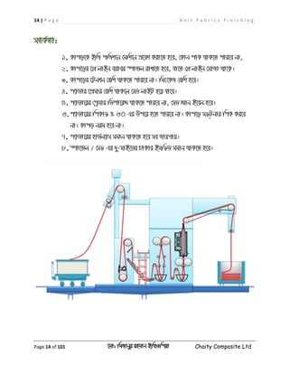 14 | P a g e K n i t F a b r i c s F i n i s h i n g
Page 14 of 101 ‡gv: wgRvbyi ingvb Bw_Iwcqv Chaity Composite Ltd
mZK©Zv:
1. Kvco‡K BwR cwRk‡b †gwk‡b cÖ‡ek Kiv‡Z n‡e, †Kvb cvK _vK‡Z cvi‡e bv,
2. Kvc‡oi ‡MÖ jvBb eivei ¯úvÛj ivL‡Z n‡e, hv‡Z †MÖ jvBb †mvRv _v‡K|
3. Kvc‡oi ‡Ubkb †ewk _vK‡Z cvi‡e bv| wms‡KR †ewk n‡e|
4. c¨vWvi ‡cÖmvi †ewk _vK‡j †mW jvBU n‡q hv‡e|
5. c¨vWv‡ii †cªmvi wWcv‡iÝ _vK‡Z cvi‡e bv, †mW Avb B‡eb n‡e|
6.c¨vWv‡ii wcKvd % 60 Gi Dc‡i n‡Z cvi‡e bv| Kvc‡o md&Ubvi wcK Ki‡e
bv| Kvco big n‡e bv|
7. c¨vWv‡ii nvW©b¨vm mgvb _vK‡Z n‡e me RvqMvq|
8. ¯úv‡Ûj / †md Gi `y-mvB‡Wi PvKvi BmwdW mgvb _vK‡Z n‡e|
 