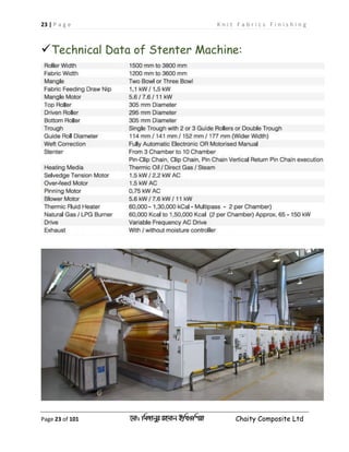 23 | P a g e K n i t F a b r i c s F i n i s h i n g
Page 23 of 101 ‡gv: wgRvbyi ingvb Bw_Iwcqv Chaity Composite Ltd
Technical Data of Stenter Machine:
 