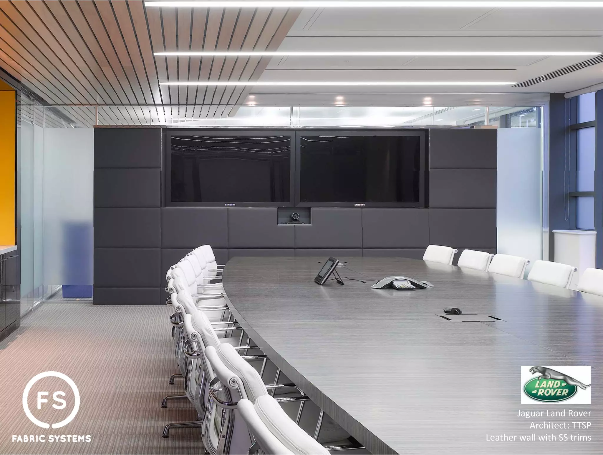 Jaguar Land Rover
          Architect: TTSP
Leather wall with SS trims
 