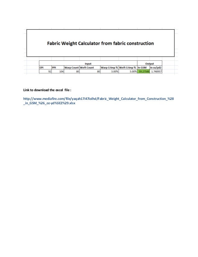 Fabric weight calculation in GSM