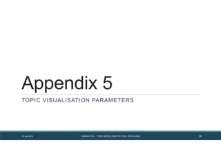 Appendix 5
TOPIC VISUALISATION PARAMETERS
FABRIKATYR – TOPIC MODELLING POLITICAL DISCOURSE 3619 Jan 2014
 