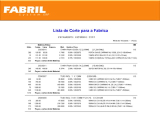 Lista de Corte para a Fabrica
 