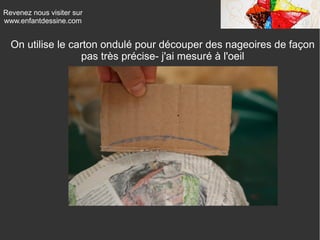 Revenez nous visiter sur
www.enfantdessine.com

On utilise le carton ondulé pour découper des nageoires de façon
pas très précise- j'ai mesuré à l'oeil

 