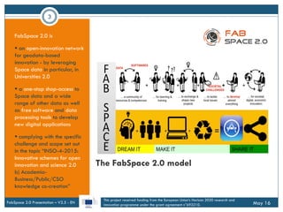 3
The FabSpace 2.0 model
FabSpace 2.0 is
 an open-innovation network
for geodata-based
innovation - by leveraging
Space d...