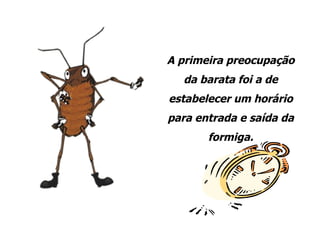 A primeira preocupação da barata foi a de estabelecer um horário para entrada e saída da formiga. 