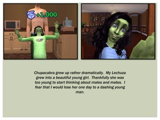 Chupacabra grew up rather dramatically. My Lechuza
grew into a beautiful young girl. Thankfully she was
too young to start thinking about males and mates. I
fear that I would lose her one day to a dashing young
man.
 