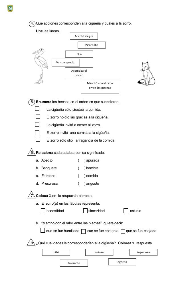 Fabula zorro cigüeña