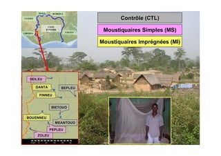 MoustiquairesMoustiquaires SimplesSimples (MS)(MS)
MoustiquairesMoustiquaires ImprImpréégngnééeses (MI)(MI)
ContrôleContrôle (CTL)(CTL)
ZOLEUZOLEU
PEPLEUPEPLEU
MEANTOUOMEANTOUO
BEPLEUBEPLEU
BOUENNEUBOUENNEU
SEILEUSEILEU
DANTADANTA
FINNEUFINNEU
BIETOUOBIETOUO
COTECOTE
DD’’IVOIREIVOIRE
LIBERIALIBERIA
GUINEEGUINEE
GHANAGHANA
BURKINABURKINAMALIMALI
 