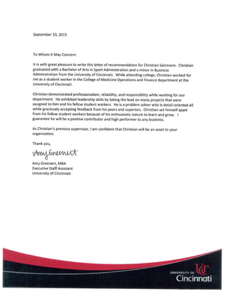 Reference Letter (Amy Greenert)