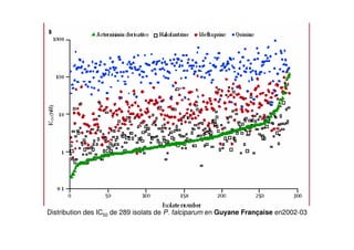 Distribution des IC50 de 289 isolats de P. falciparum en Guyane Française en2002-03
 