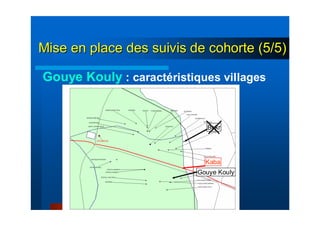 Gouye Kouly : caractéristiques villages
Bokr
Kaba
Gouye Kouly
Mise en place des suivis de cohorte (5/5)Mise en place des suivis de cohorte (5/5)
 