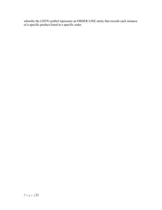 whereby the LISTS symbol represents an ORDER LINE entity that records each instance
of a specific product listed in a specific order.
P a g e | 23
 