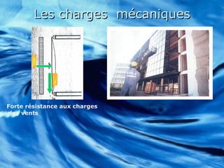 Les charges mécaniquesLes charges mécaniques
Forte résistance aux charges
des vents.
 