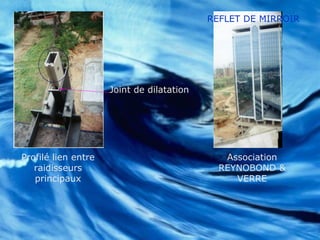 Profilé lien entre
raidisseurs
principaux
Joint de dilatation
Association
REYNOBOND &
VERRE
REFLET DE MIRROIR
 