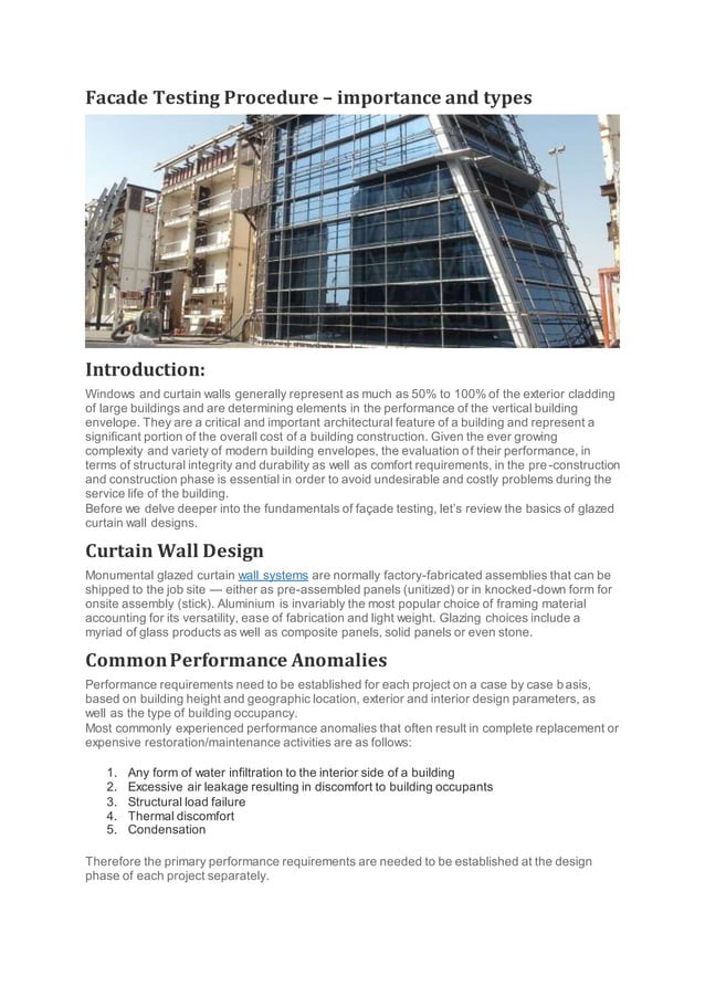 Facade testing procedure | DOCX | Civil Engineering Industry | Industries