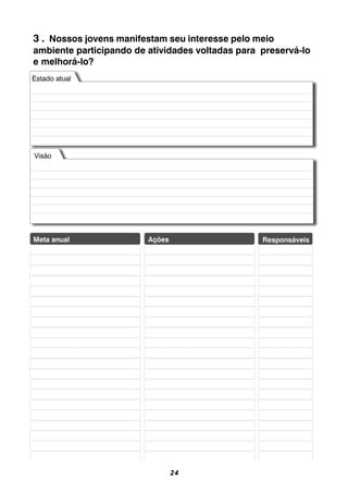 24
3 . Nossos jovens manifestam seu interesse pelo meio
ambiente participando de atividades voltadas para preservá-lo
e melhorá-lo?
 