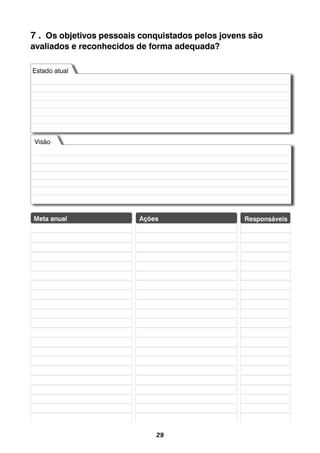 29
7 . Os objetivos pessoais conquistados pelos jovens são
avaliados e reconhecidos de forma adequada?
 