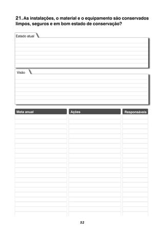 52
21.As instalações, o material e o equipamento são conservados
limpos, seguros e em bom estado de conservação?
 