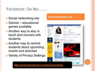 Techno SavvyTechnology is the keyStudents are “digital natives”Use of technology is inherent, no matter what their interestsFor other generations, use of technology is foreign (in general)To deny the applications of technology in reaching Millennials may be a mistake14