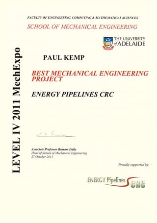Best Mechanical Engineering Project 2011 - Paul Kemp | PDF