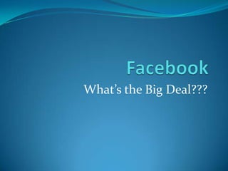 Facebook What’s the Big Deal??? 