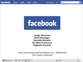 Longo Vincenzo
                 Rizzi Giuseppe
                Rosiello Antonio
               Serafino Francesco
                Vigilante Daniele


Corso di Economia dell’innovazione (a.a. 2009/2010)
              Prof. Savino Santovito
                                                      1
 