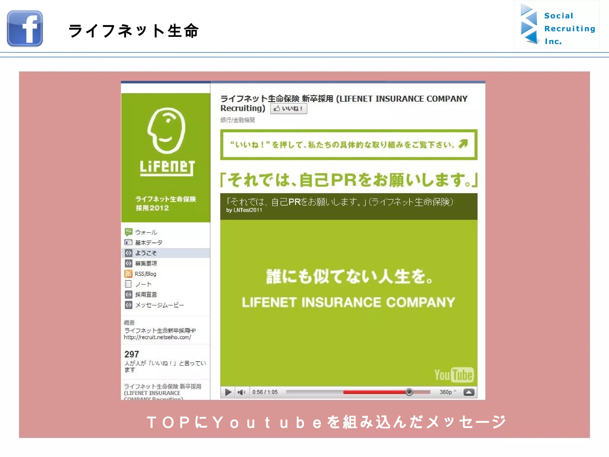 ライフネット生命 ＴＯＰにＹｏｕｔｕｂｅを組み込んだメッセージ 