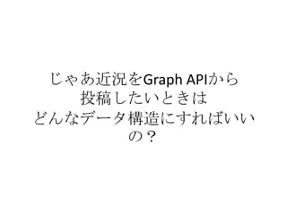 じゃあ近況をGraph APIから
   投稿したいときは
どんなデータ構造にすればいい
      の？
 