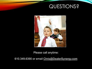 QUESTIONS?
Please call anytime:
610.349.6390 or email Chris@DealerSynergy.com
 