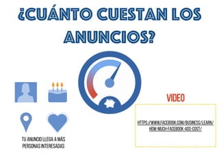¿Cuánto cuestan los
anuncios?
https://www.facebook.com/business/learn/
how-much-facebook-ads-cost/
Video
tu anuncio llega a más
personas interesadas
 