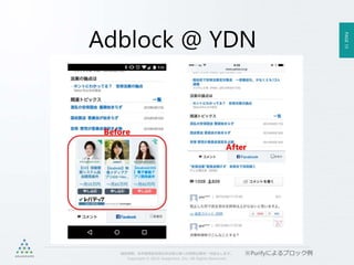 PAGE13
機密情報。本件業務担当者以外の第三者への情報公開を一切禁止します。
Copyright © 2015 Anagrams .Inc .All Rights Reserved.
Adblock @ YDN
※Purifyによるブロック例
 