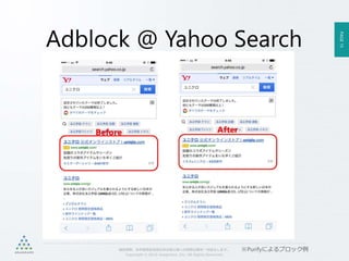 PAGE15
機密情報。本件業務担当者以外の第三者への情報公開を一切禁止します。
Copyright © 2015 Anagrams .Inc .All Rights Reserved.
Adblock @ Yahoo Search
※Purifyによるブロック例
 