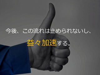 PAGE76
機密情報。本件業務担当者以外の第三者への情報公開を一切禁止します。
Copyright © 2015 Anagrams .Inc .All Rights Reserved.
今後、この流れは止められないし、
益々加速する。
 