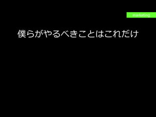 PAGE99
機密情報。本件業務担当者以外の第三者への情報公開を一切禁止します。
Copyright © 2015 Anagrams .Inc .All Rights Reserved.
出来ることは変わっても
やるべきことは変わらない
僕らがやるべきことはこれだけ
いつ？
どこで？(場所とデバイス)
だれに？
どのように？
marketing
 
