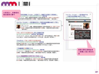 分享到G+，則會被收
錄到搜尋引擎中

搜尋引擎在搜尋結果
上預覽G+被分享的內
容

287

 