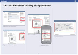 Media kit

You can choose from a variety of ad placements

Right-hand side on Facebook

News feed desktop
Log-Out Experience

Right-hand side on homepage

News feed mobile

Page 11

 