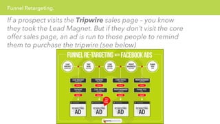 Funnel Retargeting. 
If a prospect visits the Tripwire sales page – you know 
they took the Lead Magnet. But if they don’t visit the core 
offer sales page, an ad is run to those people to remind 
them to purchase the tripwire (see below) 
 