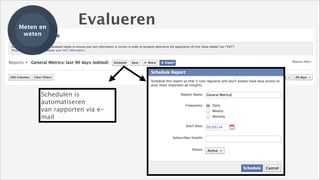 Meten en
weten

Evalueren

Schedulen is
automatiseren
van rapporten via email

 