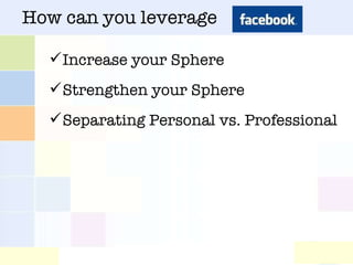 How can you leverage  Increase your Sphere Strengthen your Sphere Separating Personal vs. Professional 