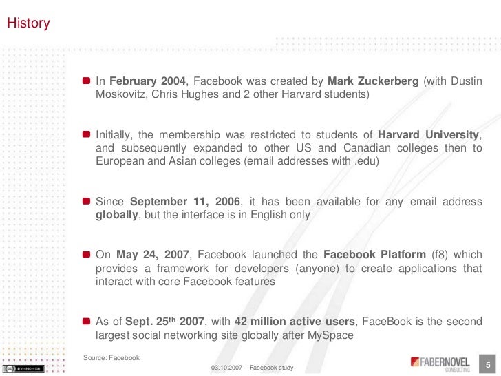 History In February 2004 Facebook