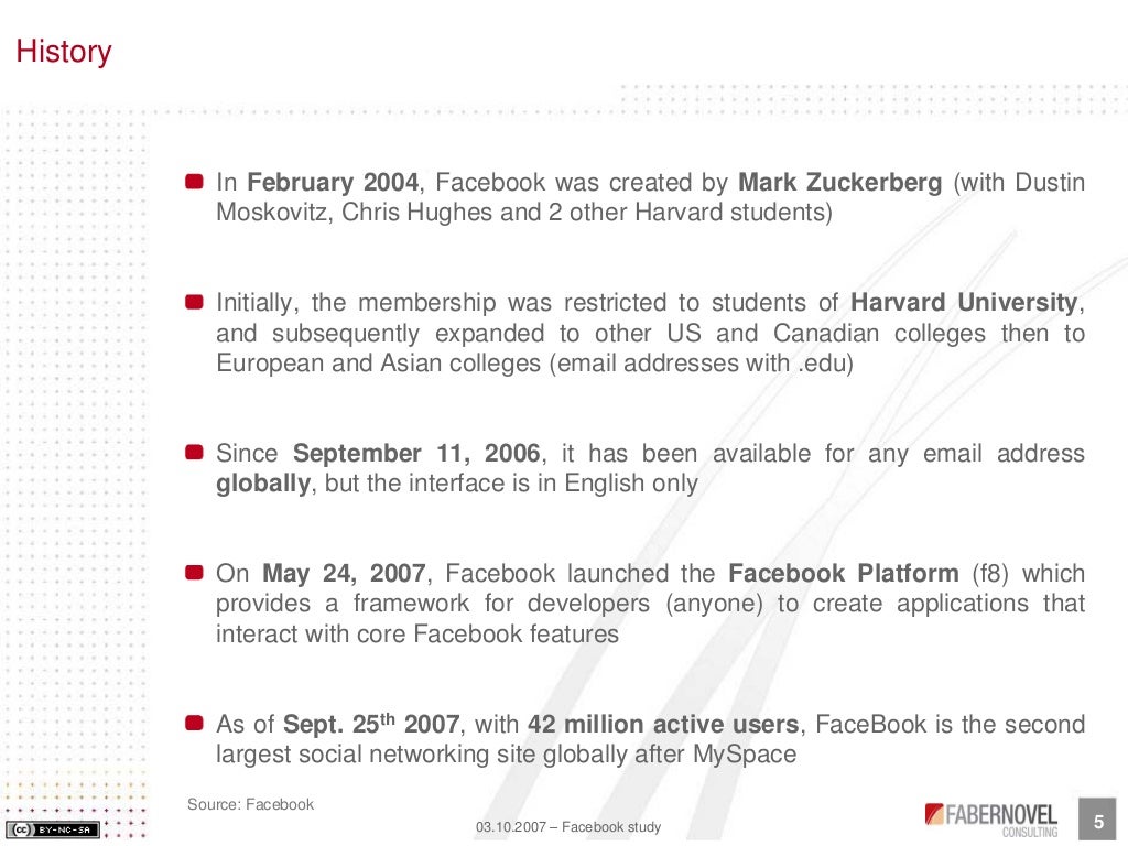 History In February 2004 Facebook