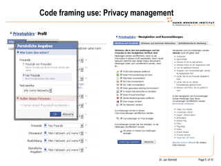 Code framing use: Privacy management 