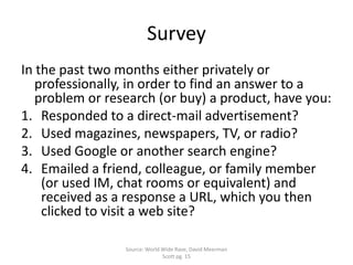 Survey<br />In the past two months either privately or professionally, in order to find an answer to a problem or research...