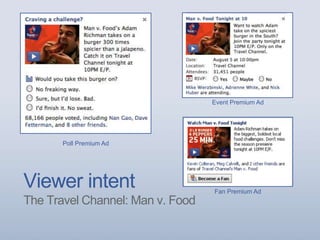 Viewer intent
The Travel Channel: Man v. Food
Poll Premium Ad
Fan Premium Ad
Event Premium Ad
 
