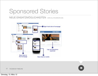 Sponsored Stories
           NEUE EINSATZMÖGLICHKEITEN   (VON ALLFACEBOOK.DE)




      33   FACEBOOK TIMELINE



Dienstag, 13. März 12
 