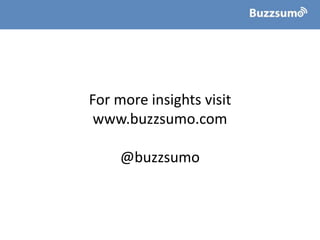 For more insights visit
www.buzzsumo.com
@buzzsumo
 