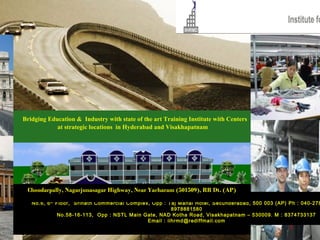 Bridging Education & Industry with state of the art Training Institute with Centers
            at strategic locations in Hyderabad and Visakhapatnam




 Choudarpally, Nagarjunasagar Highway, Near Yacharam (501509), RR Dt. (AP)
                                                           Centers at :
   No.6, 6   th
                  Floor, Srinath Commercial Complex, Opp : Taj Mahal Hotel, Secunderabad, 500 003 (AP) Ph : 040-278
                                                              8978881580
                   No.58-16-113, O pp : NSTL M ain Gate, NAD Kotha Road, Visakhapatnam – 530009. M : 8374733137
                                                    Email : iihrmd@rediffmail.com
                                                                                                       3
 