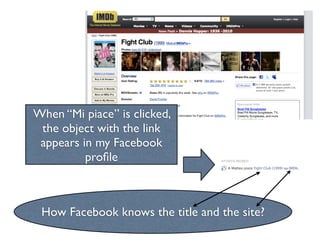 When “Mi piace” is clicked,
 the object with the link
 appears in my Facebook
          proﬁle



 How Facebook knows the title and the site?
 