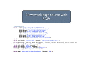Newsweek page source with
         RDFa
 
