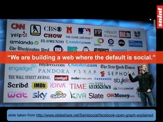 “We are building a web where the default is social.”




slide taken from http://www.slideshare.net/Saintsocial/facebook-open-graph-explained
 